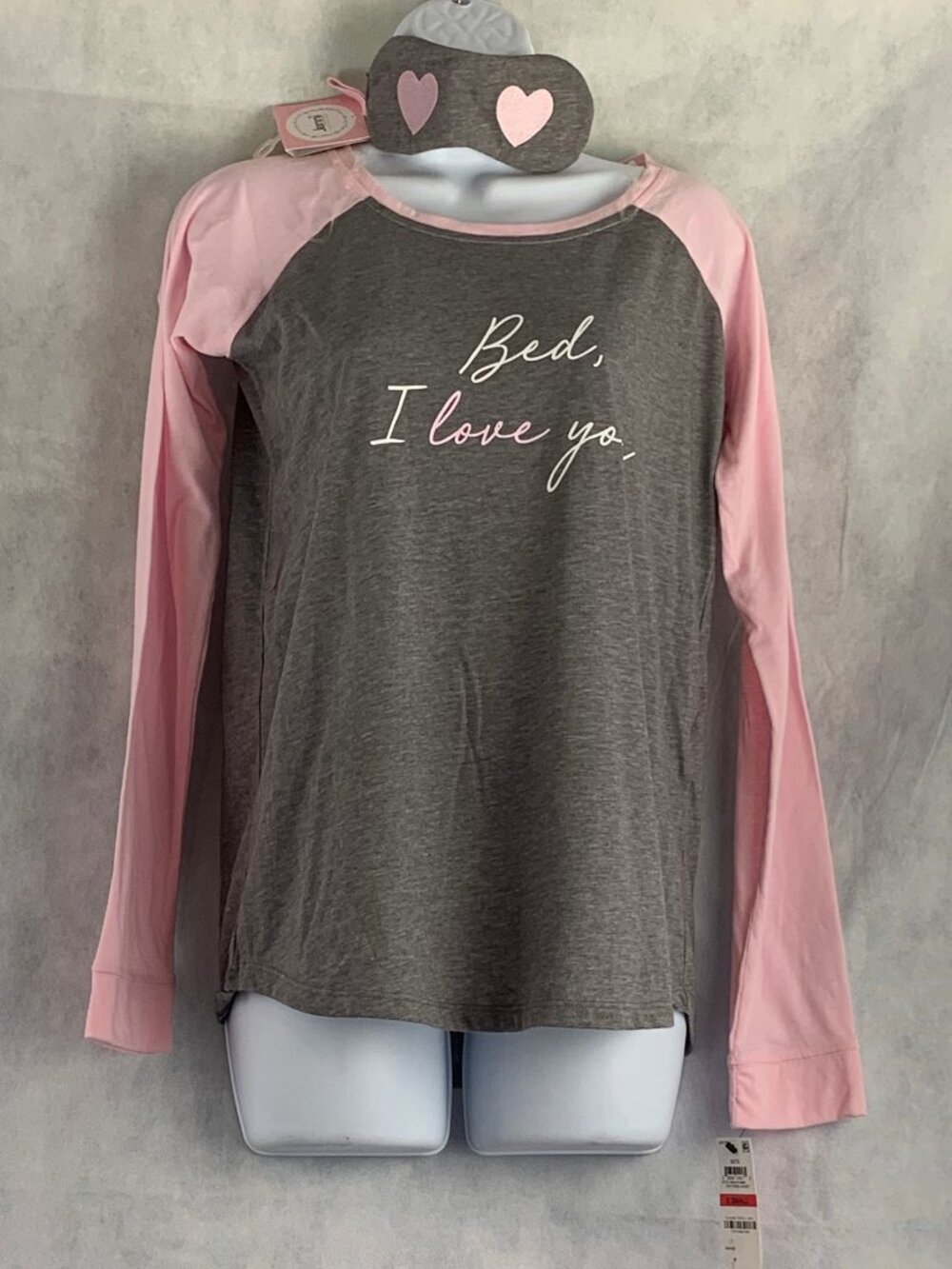 Jenni by Jennifer Moore Women's 2-Piece Pajama Top and Eyemask, Gray Pink, XS